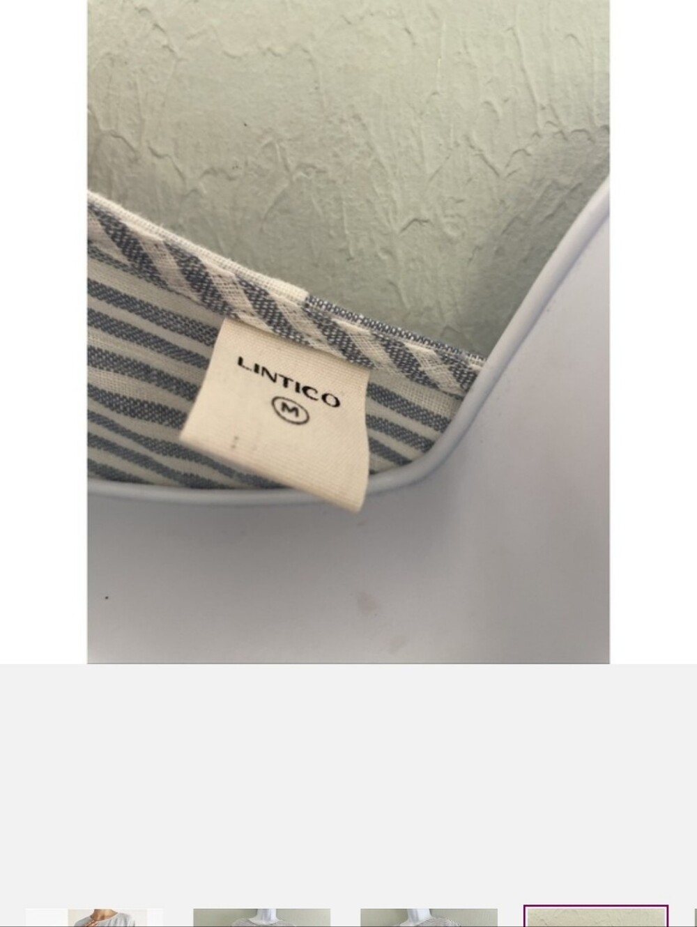 Lintico Linen Pinstripe Paneled Short Sleeved Dress Blue Lagenloook Morgan M - Picture 4 of 4